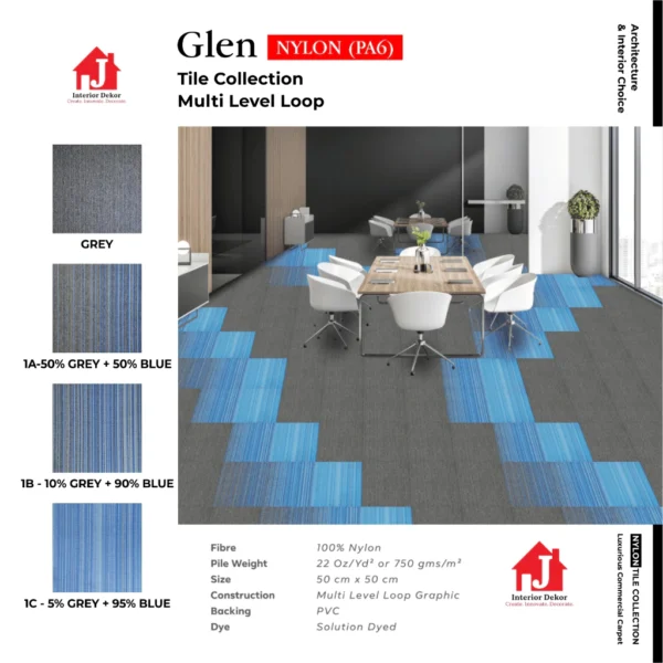 Karpet Tile Glen Nylon Karpet Kantor isi 20 pcs per box Harga Adalah Per Box Karpet Tile Glen Nylon | Karpet Kantor isi 20 pcs per box