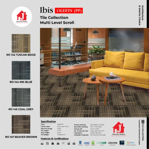 Karpet Tile Ibis Motif Tebal 8 mm isi 20 Pcs per box untuk kantor