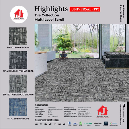Karpet Tile Kantor HIGHLIGHT Harga Per Box Motif Tebal 8 mm isi 20 Pcs
