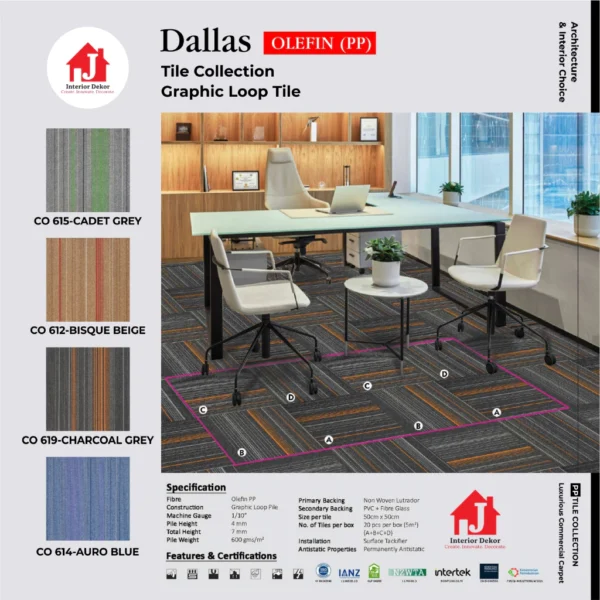 Karpet Tile Kantor Harga Per Box Dallas Motif Tebal 8 mm isi 20 Pcs Jdekor 2 Karpet Tile Kantor Harga Per Box Dallas Motif Tebal 8 mm