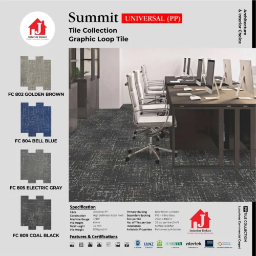 Karpet Tile Kantor Summit Harga Per Box Motif Tebal 8 mm isi 20 Pcs