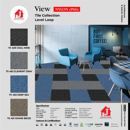 Karpet Tile Kantor View Nylon Harga Per Box Motif Tebal 8 mm isi 20 Pcs
