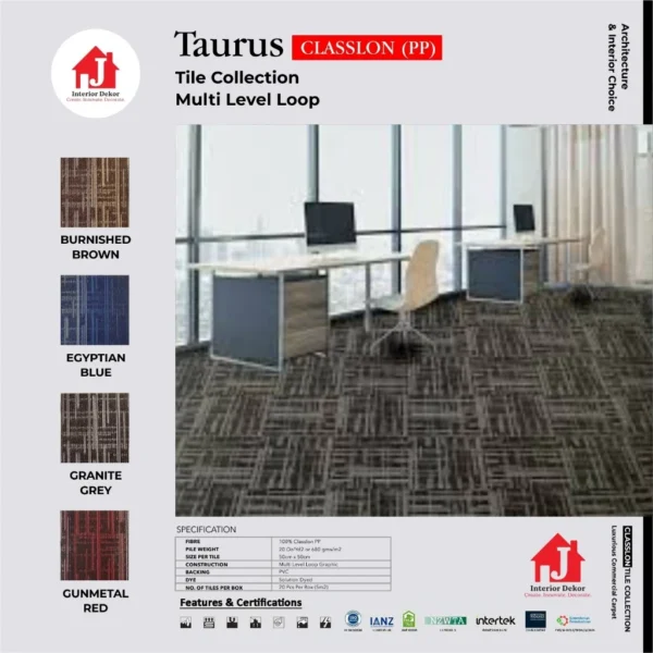 Karpet Tile TAURUS Collection Karpet Kantor 50 x 50 cm Isi 20 pcs per box Harga Adalah Per Box Karpet Tile TAURUS Collection | Karpet Kantor 50 x 50 cm