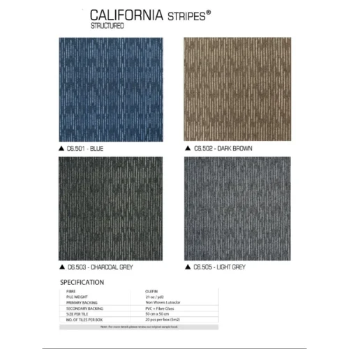 Karpet Tile CALIFORNIA Stripes | Karpet Kantor 50 x 50 cm | Isi 20 pcs per box