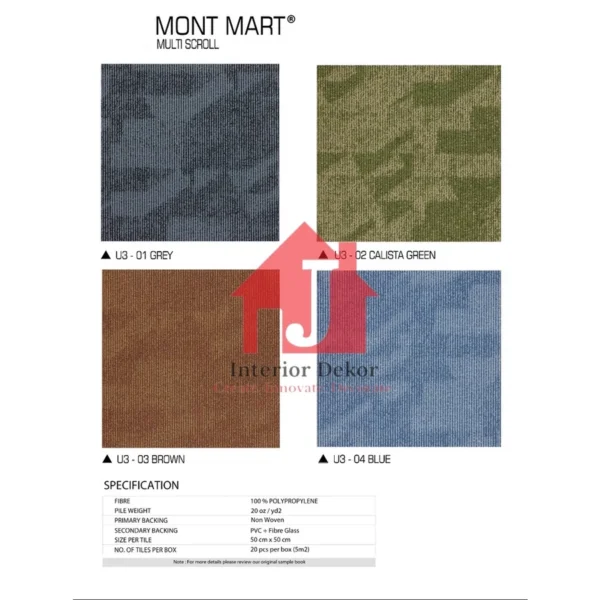 Karpet Tile Mont Mart Karpet Tile Mont Mart | Karpet Kantor 50 x 50 cm | Isi 20 pcs per box |