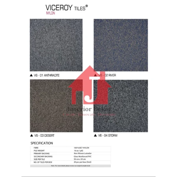 Karpet Tile Viceroy Karpet Kantor 50 x 50 cm Isi 20 pcs per box Harga Adalah Per Box Karpet Tile Viceroy | Karpet Kantor 50 x 50 cm | Isi 20 pcs per box